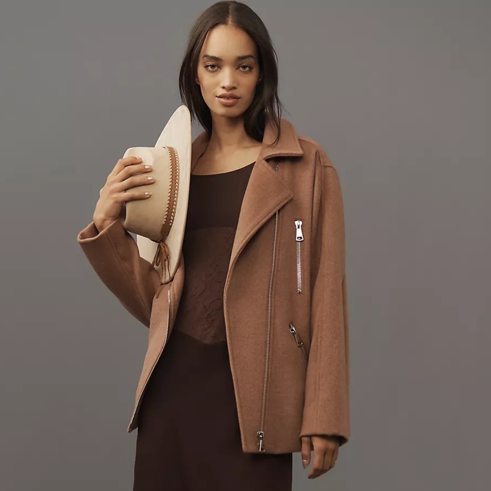 NEW! Anthropologie Honey Maeve Oversized Wool-Blend Moto Jacket - Medium 🪞